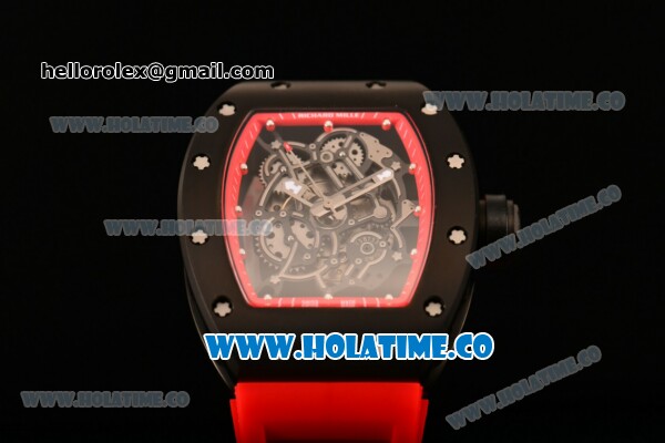 Richard Mille RM 055 Bubba Watson Tourbillon Manual Winding PVD Case with Skeleton Dial Dot Markers and Red Rubber Strap - Click Image to Close